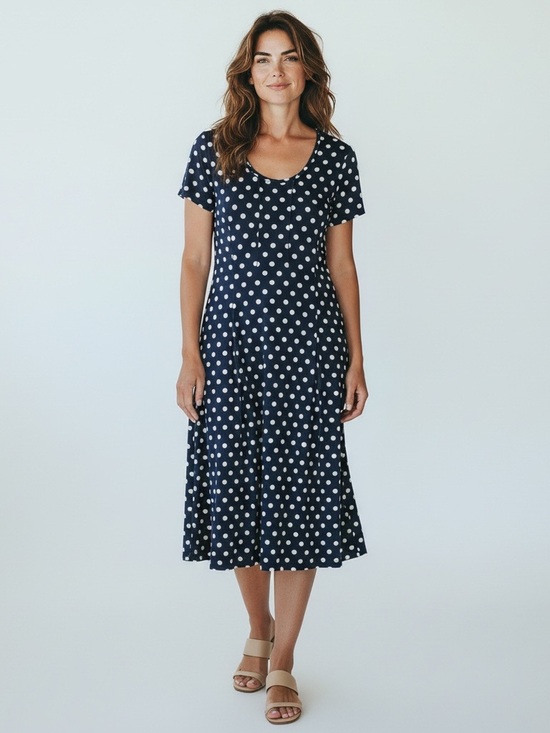 Sami & Jo Dresses & Skirts - Sami & Jo Navy White Polka Dot Short Sleeve Kentucky Derby Midi Dress Women’s L